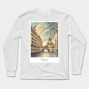 Art Deco Paris France - Vintage Retro Poster Long Sleeve T-Shirt